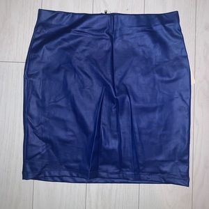 Thin royal blue leather skirt